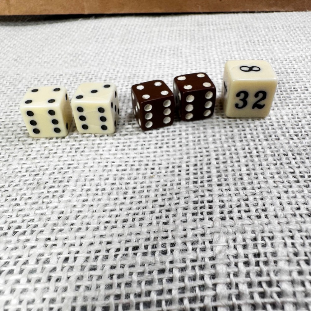Vintage Backgammon Replacement Dice Lot Cream Brown Pair and Doubling Cube 32 64